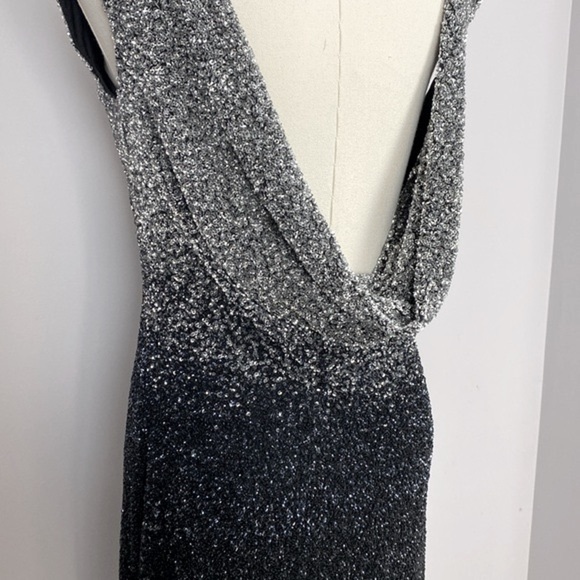 Pamella Roland Silk & Sequin Gunmetal & Black Draped Open Back Dress size 8 - Picture 10 of 16